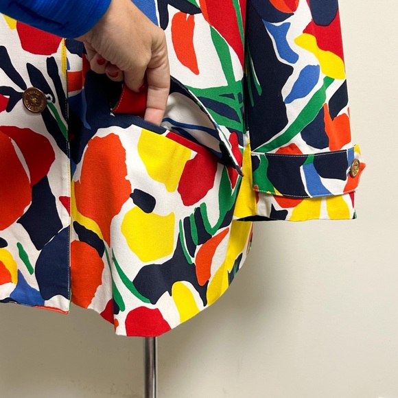 Ralph Lauren Floral Watercolor Red White Yellow Blue Button 3/4 Sleeve Jacket 2X - Picture 3 of 11